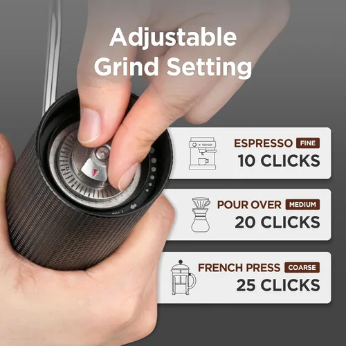 Miniatura 5 de Molinillo de café manual, rebaba cónica de acero inoxidable con ajuste ajustable, doble rodamiento, capacidad máxima de 0.88 onzas, molinillo