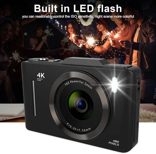Miniatura 3 de Cámara digital 4K, cámaras de pantalla IPS HD de 48 MP de 2.8 pulgadas para fotografía, enfoque automático y antivibraciones, cámara compacta