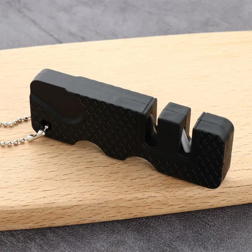 Miniatura 2 de 1 afilador de cuchillos de bolsillo negro, herramienta de afilado de llavero de mano para acampar al aire libre, accesorios de cuchillos de cocina