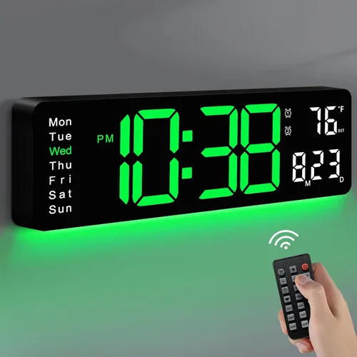 MASHI Reloj de pared digital, reloj digital de pantalla grande de 16 pulgadas con control remoto, reloj de pared con atenuación automática con luz
