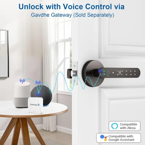 Miniatura 7 de Cerradura de puerta de huellas dactilares, perilla inteligente de puerta con entrada sin llave, cerradura de puerta biométrica con control de Gris