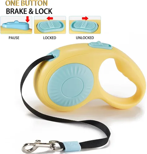 Miniatura 2 de JSXD Correa retráctil para perro de 360° sin enredos con freno con una sola mano, pausa, bloqueo, cinta de nailon resistente de 10 pies para Negro