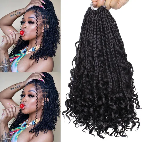 Miniatura 14 de Unionbeauty - 8 paquetes de trenzas bohemias de diosa en caja, de ganchillo de pelo para mujer negra, 8 pulgadas de trenzas de caja bob bohemias