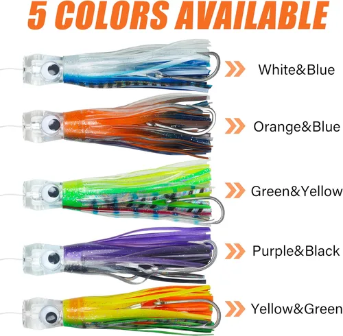 Miniatura 5 de Señuelos de arrastre de agua salada, señuelos de pesca de 6/9 pulgadas en alta mar para atún Marlin Mahi Wahoo Cebo de pesca en mar profundo, Mezcla