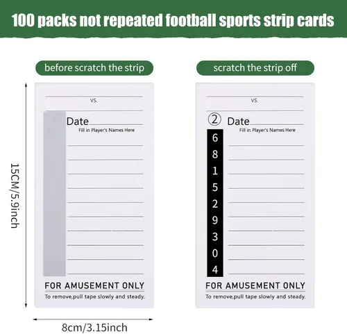 Miniatura 2 de 100 paquetes de 10 cartas deportivas de fútbol de líneas, 100 tarjetas de fútbol americano para piscina, 100 tarjetas de tira de béisbol sin