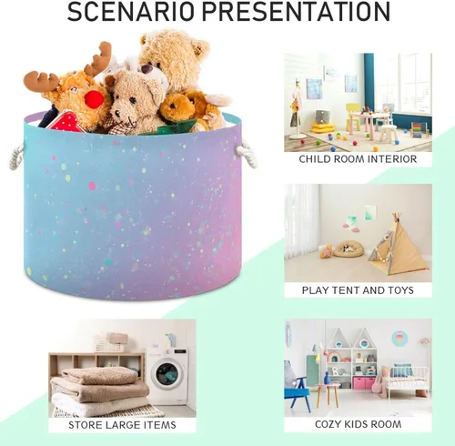 Miniatura 3 de Bolaz Cesta de almacenamiento grande con fondo de unicornio con caja de almacenamiento de juguetes de arco iris, cubos organizadores con asas, cesta