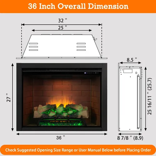 Miniatura 6 de Inserto de chimenea eléctrica con luz superior, opción de color de llama de 12 × 12 × 12 con sonido crepitante de fuego, 30 5/8 ″ W × 24 5/16 ″ H