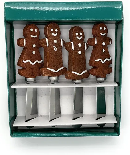 MrNoel's - Cuchillos esparcidores de pan de jengibre para niño y niña, 4 piezas, mango de resina pintado a mano con hoja de acero inoxidable, juego