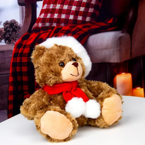 Miniatura 3 de Plushland Adorable oso de peluche de Papá Noel suave y peludo, juguetes navideños de animales de peluche, accesorios de Navidad, un regalo perfecto