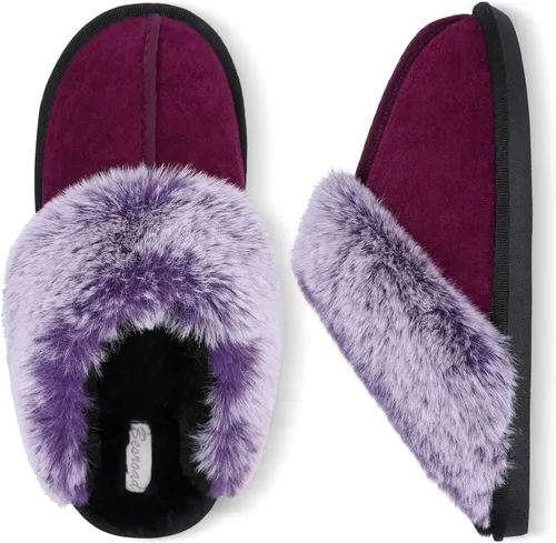 Besroad Pantuflas de invierno peludas para la casa, sandalias de felpa de piel sintética esponjosas, zapatos cálidos para mujer