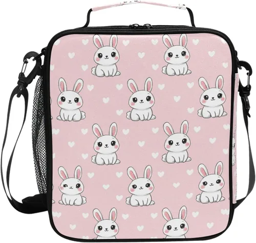 Miniatura 29 de MNSRUU Bolsas de almuerzo para niños y niñas, Doodle Kawaii Conejo, reutilizable, aislada, kit de bolsa térmica para comidas, bolsa organizadora