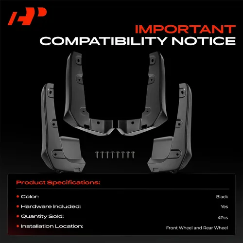 Miniatura 3 de A-Premium Juego de 4 unidades de guardabarros con accesorios de hardware compatibles con Honda Civic 2016-2021, solo sedán, negro, delantero