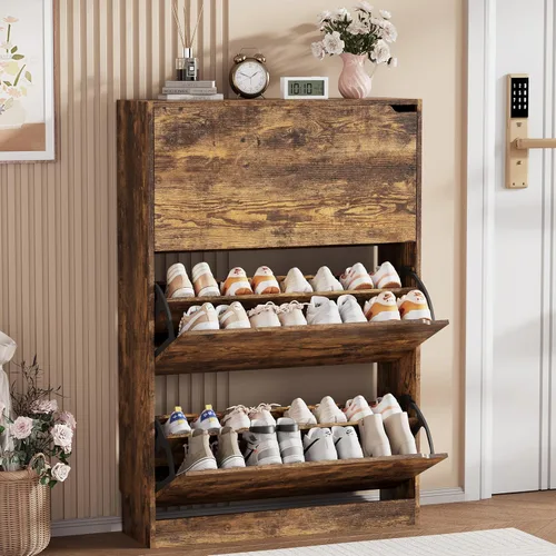 Miniatura 12 de Armario de almacenamiento de zapatos, organizador de zapatos de madera para entrada con 3 cajones abatibles, zapatero independiente con estante
