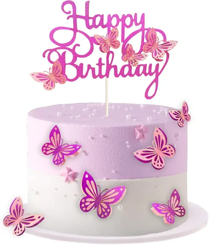 Miniatura 10 de 13 adornos de mariposa para tartas, adornos 3D para cupcakes para niñas y cumpleaños de mujeres (azul y morado)