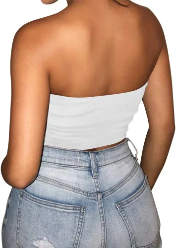 Miniatura 7 de LAGSHIAN Top corto sexy sin mangas elástico sólido sin tirantes para mujer