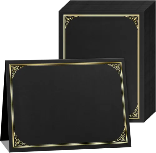 SUNEE Titulares de certificados (negro, 30 paquetes, nuevo patrón), cubre diploma, borde de lámina dorada, para certificados de tamaño carta de 8.5