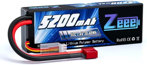 Zeee 2S 5200mAh Lipo Battery 7.4V 50C Estuche rígido con conector T para RC Truck RC Truggy RC Heli Airplane Drone FPV Racing (1 unidad)