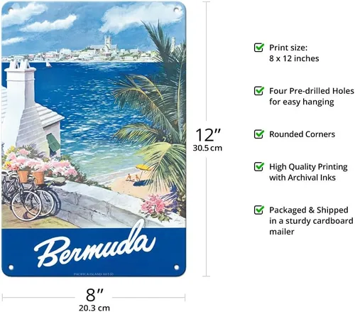 Miniatura 2 de Bermuda Hamilton Waterfront Main Island Somers Isles - Póster de viaje vintage por Frank Lemen c.1950s - Cartel de metal vintage de 8 x 12 pulgadas