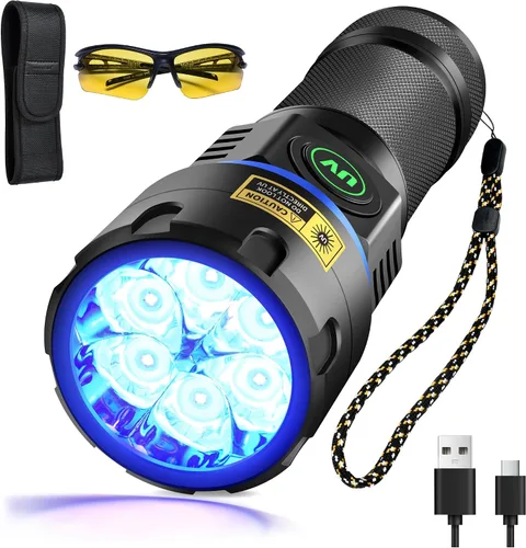Miniatura 12 de DARKBEAM Linterna UV 365nm Luz Negra, 6xLED Recargable Potente Luz Negra 60W Lámpara Woods, Luces Ultravioleta para Roca, Rastreo de Sangre, Orina