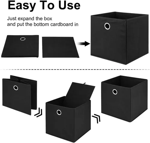 Miniatura 5 de QY-SC18-3 - Cubos de almacenamiento negros de 11 x 11 x 11 pulgadas, cubos de almacenamiento plegables de tela, cestas de almacenamiento plegables