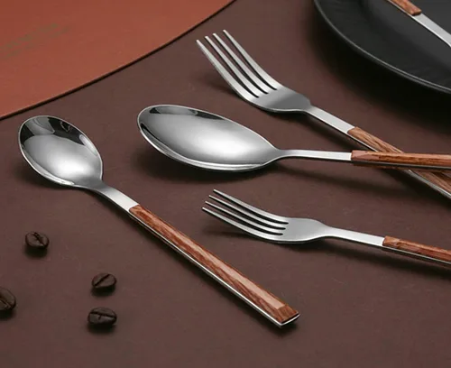 Miniatura 9 de Juego de cubiertos de madera de 30 piezas para 6 cubiertos de acero inoxidable duraderos, juego de cubiertos de madera modernos para el hogar