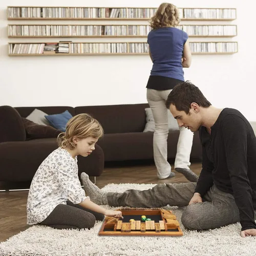 Miniatura 6 de AMEROUS Juego de dados Shut The Box para 1-4 jugadores, juego de mesa de madera con 12 dados e instrucciones de cierre de caja para niños y adultos