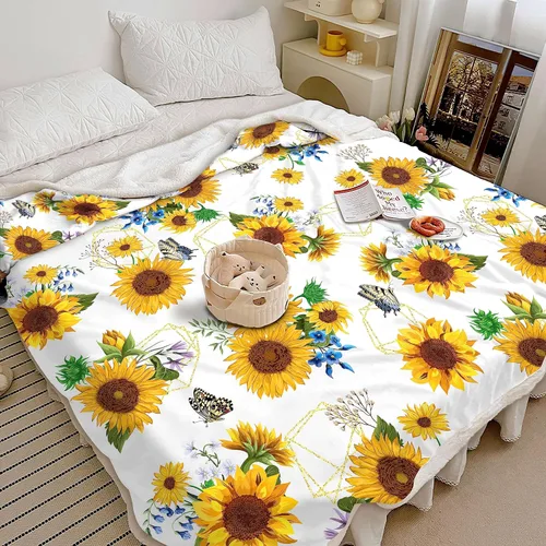 Miniatura 4 de Manta de girasol, regalos de girasol, manta gruesa cálida y suave (blanco, 60 x 80 pulgadas)