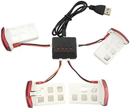 Miniatura 2 de Accesorios 4 baterías de 3.7 V 500 mAh para helicóptero de control remoto SYMA X5UW X5UC, 4 baterías + 1 para 4 cargadores + 4 cables