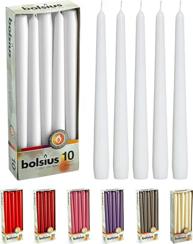 Miniatura 10 de BOLSIUS 20 velas cónicas blancas sin perfume de 10 pulgadas, 8 horas de tiempo de combustión, calidad europea premium, sin humo, sin goteo, Blanco