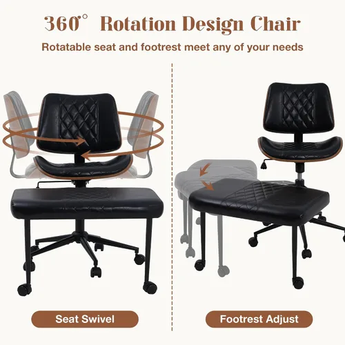 Miniatura 7 de Silla de oficina ergonómica con patas cruzadas con ruedas, altura ajustable y giratoria de 360° para meditación, escritorio y yoga, diseño cruzado