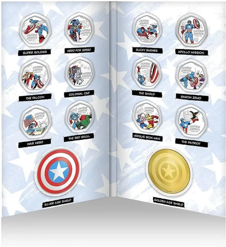 Miniatura 2 de Paquete completo de la colección completa conmemorativa oficial del Capitán América, 14 monedas/medallas de las escenas más memorables