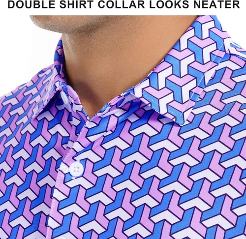 Miniatura 34 de DEOLAX Camisa de golf para hombre, con estampado de moda, atlética, de manga corta, clásica, casual, ajuste seco, suave, para hombres