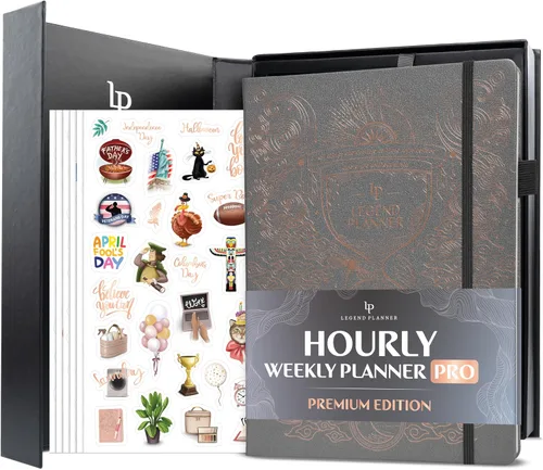 Miniatura 11 de Legend Hourly Planner PRO Premium – Agenda sin fecha con ranuras de tiempo – Organizador personal semanal, mensual y diario, A4 (negro)