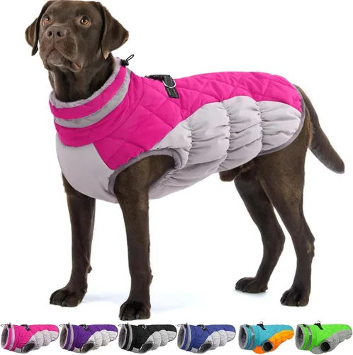 Miniatura 10 de Abrigo de invierno para perro, chaqueta grande para perro, chaqueta impermeable para mascotas con cremallera trasera, abrigo para mascotas con arnés