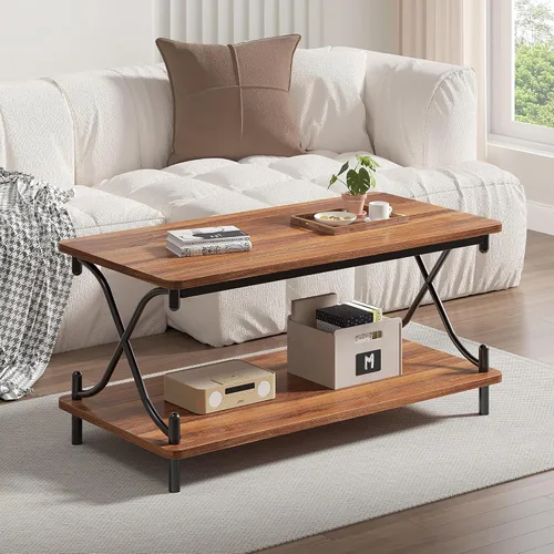 Miniatura 12 de VECELO Mesa auxiliar para sala de estar con esquinas redondas, moderna mesa central de granja con estante de almacenamiento para oficina en casa