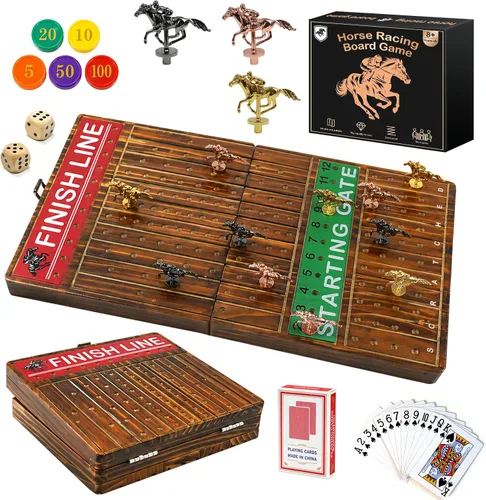 FUNNYB&G Juego de mesa de carreras de caballos de 21 pulgadas, plegable, grande, juego de carreras de caballos para adultos con 11 caballos de