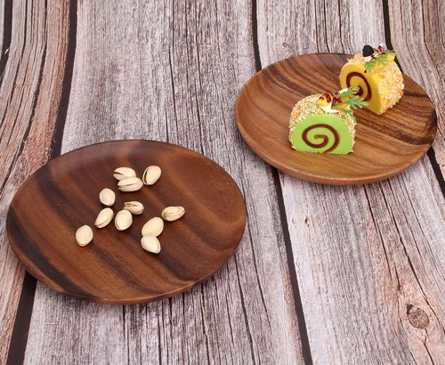 Miniatura 6 de Ayiaren 2 unidades de platos decorativos de madera de acacia para ensalada, tableros redondos de charcutería, aperitivo, postre, tabla de servir