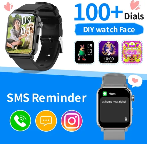 Miniatura 3 de EZON Reloj inteligente para niños y niñas, reloj HD de 1.83 pulgadas con función de llamada, juegos, podómetro, frecuencia cardíaca, SpO2, monitor