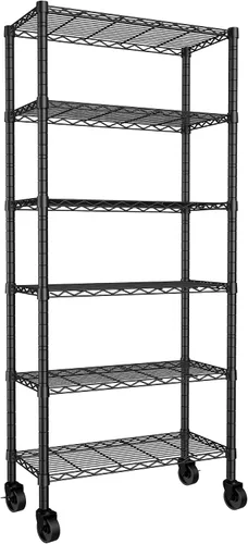 Miniatura 11 de REGILLER Estantería de alambre de acero de 6 niveles, unidad de almacenamiento con estantes ajustables para lavandería, baño, cocina, despensa, Negro