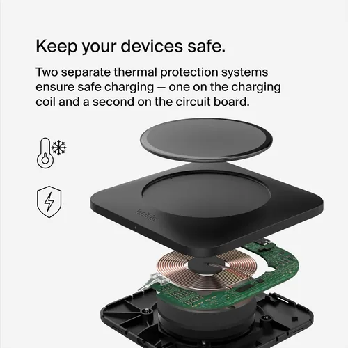 Miniatura 5 de Belkin Cargador inalámbrico de 15 W con certificación Qi, no magnético, fácil de alinear, almohadilla de carga inalámbrica rápida, cargador compacto