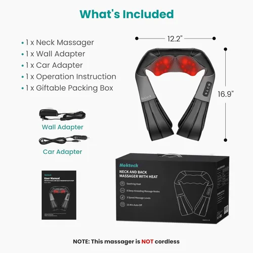 Miniatura 9 de Nekteck - Masajeador Shiatsu para el Cuello con Alivio del Dolor, Tejido Profundo con Calor, Almohada de Masaje de Amasamiento 3D, Masajeador
