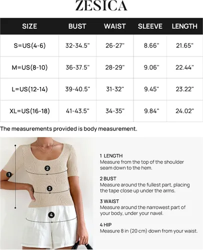 Miniatura 5 de ZESICA Camisetas de manga corta con cuello cuadrado para mujer, ajustadas, de verano, de punto acanalado, básicas, casuales