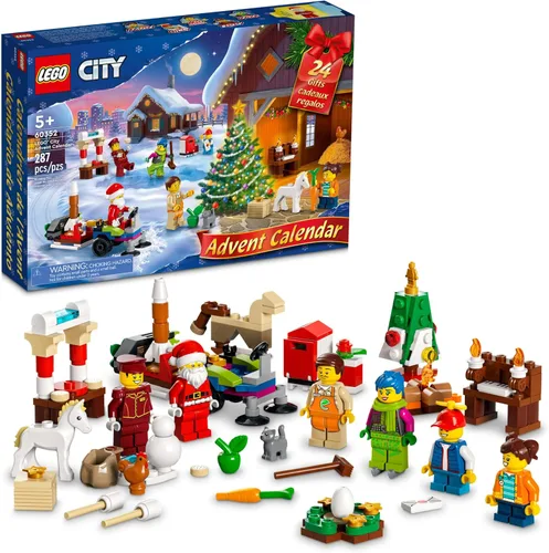 LEGO City - Calendario de Adviento 2022 (60352) - Juego de juguetes de construcción para niños, niños y niñas a partir de 5 años; incluye un tapete