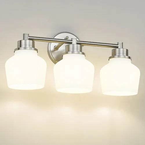 Miniatura 12 de Lámpara de tocador dorada Emak con pantalla de vidrio lechoso, accesorios modernos de iluminación de baño sobre espejo, 3 luces de tocador de baño
