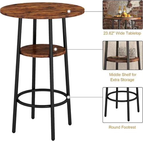 Miniatura 3 de Juego de mesa de comedor de 3 piezas para 2, pequeña mesa de cocina redonda con 2 sillas, mesa de bar de altura de mostrador con almacenamiento
