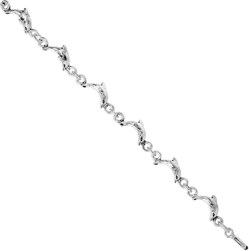 Miniatura 2 de Delicada pulsera de delfín de plata de ley para mujeres y niñas de 14 de ancho de 7.5 pulgadas de largo, Plata de ley, Sin gemas.
