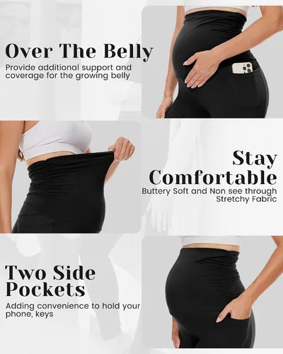 Miniatura 6 de HLTPRO Paquete de 13 leggings de maternidad sobre el vientre, pantalones de maternidad con bolsillos para mujer, leggings de yoga para entrenamiento