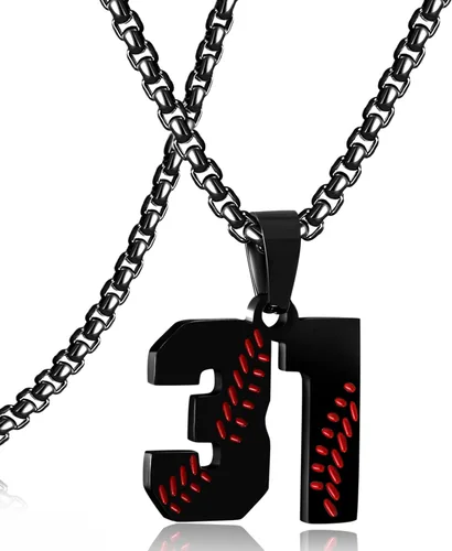 Miniatura 63 de SKQIR Colgante de número de jersey de béisbol para hombres y niños - Cadena de acero inoxidable para atletas - Negro