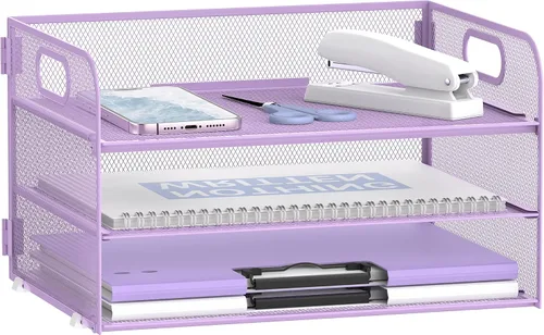 Miniatura 8 de Daltack Organizador de papel de 3 niveles con asa, organizador de escritorio de malla, bandeja de cartas, organizador de archivos para carpetas A4
