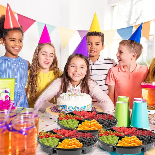 Miniatura 4 de 10 bandejas redondas de plástico para servir verduras para festivales de Navidad de 11.8 pulgadas, 6 bandejas seccionales para servir tacos